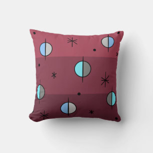 Retro Space Age Planets Stars Maroon Cushion