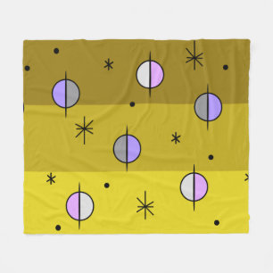 Retro Space Age Planets Stars Ochre Yellow Fleece Blanket