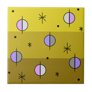 Retro Space Age Planets Stars Ochre Yellow Tile