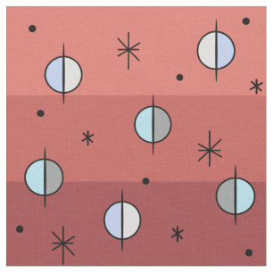 Retro Space Age Planets Stars Salmon Pink Fabric