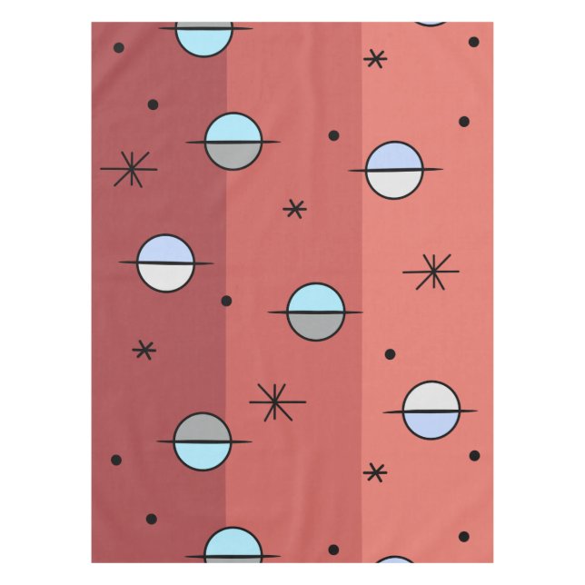 Retro Space Age Planets Stars Salmon Pink Tablecloth (Front)