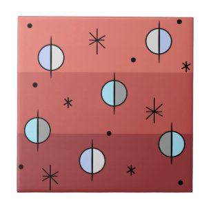 Retro Space Age Planets Stars Salmon Pink Tile