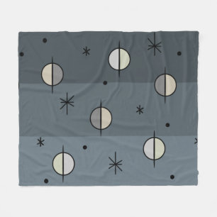 Retro Space Age Planets Stars Slate Grey Fleece Blanket