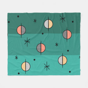 Retro Space Age Planets Stars Turquoise Fleece Blanket