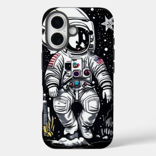 Retro Space Astronaut Linocut Case-Mate iPhone 16 Case