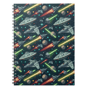 Retro Space Battle Sci-Fi Spaceship Comic Pattern Notebook
