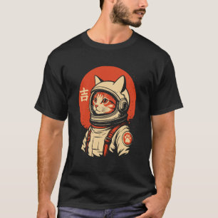 Retro Space Cat In Suit Japanese Good Luck Sign Mi T-Shirt