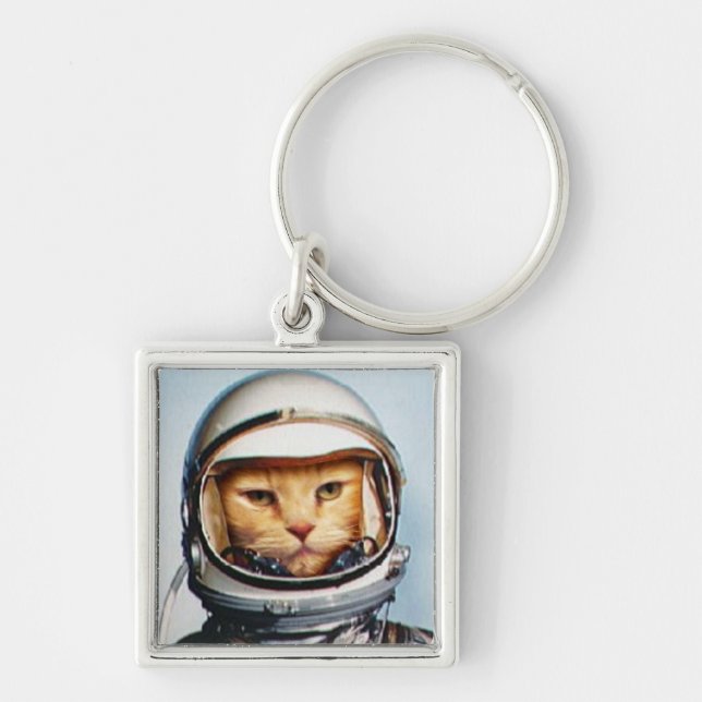 Retro Space Cat Key Ring (Front)