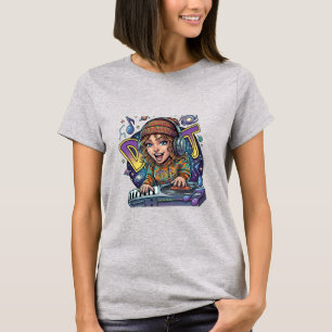Retro Space DJ Girl Graphic Tee