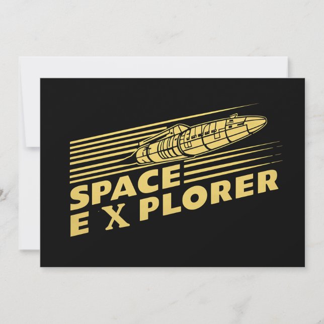 Retro Space Explorer Rocket Graphic Holiday Card (Front)