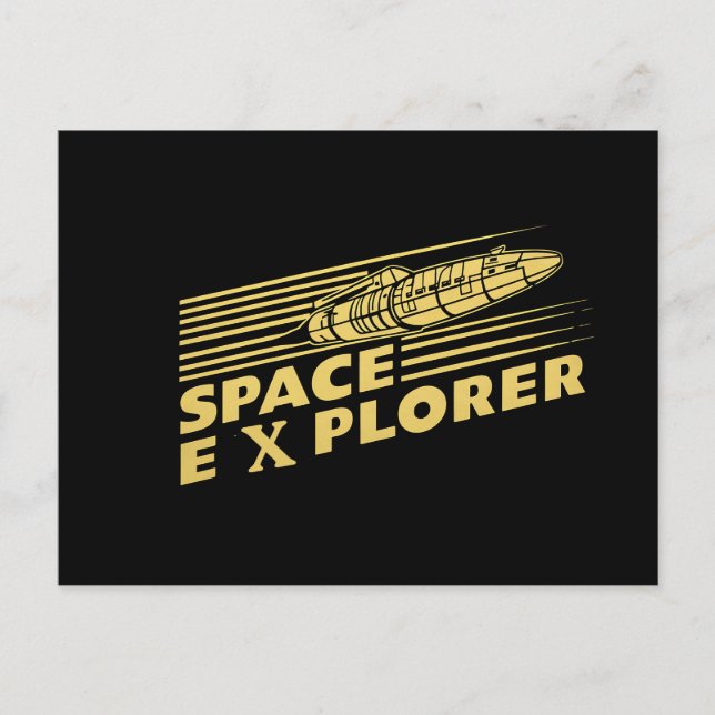 Retro Space Explorer Rocket Graphic Holiday Postcard (Front)