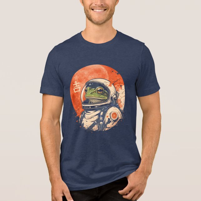 Retro Space Frog Under Red Moon Tri-Blend Shirt (Front)