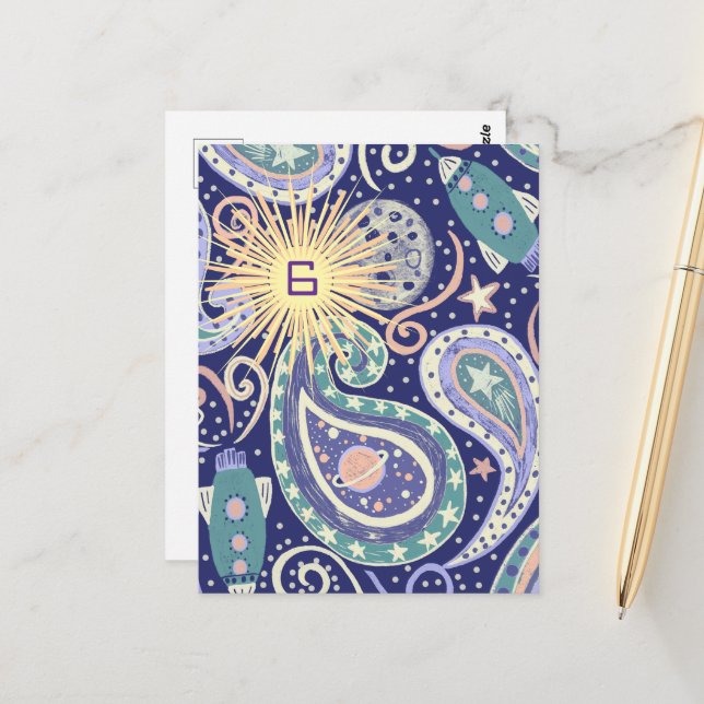 Retro Space Galaxy Birthday Card (Front/Back In Situ)