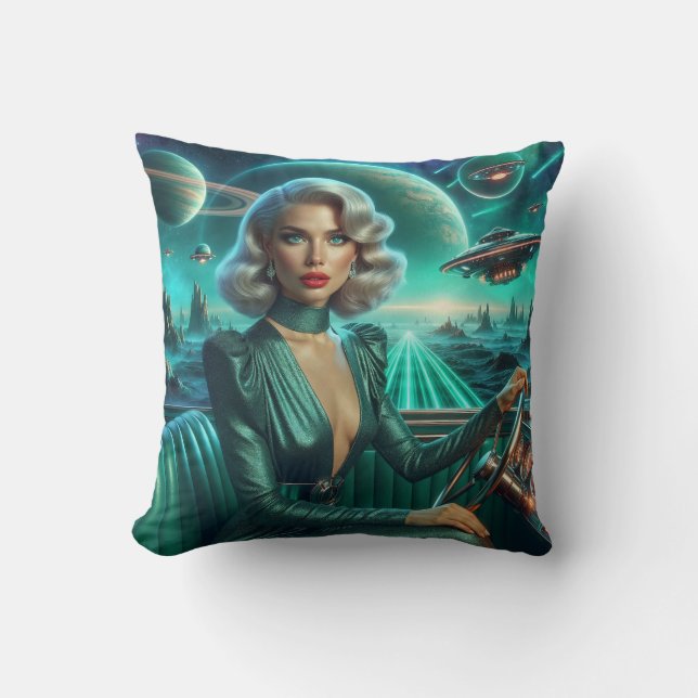 Retro Space Girl Cushion (Front)