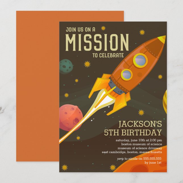 Retro Space Mission Kids Birthday Party Invitation (Front/Back)