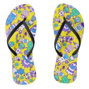 Retro space pattern B Yellow BG Flip Flops