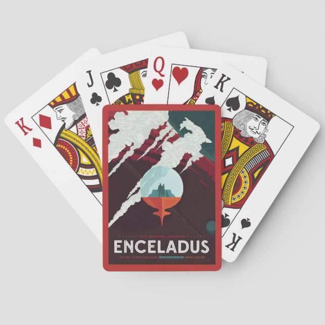 Retro Space Poster-Cassini Mission To Saturn Playing Cards (Back)