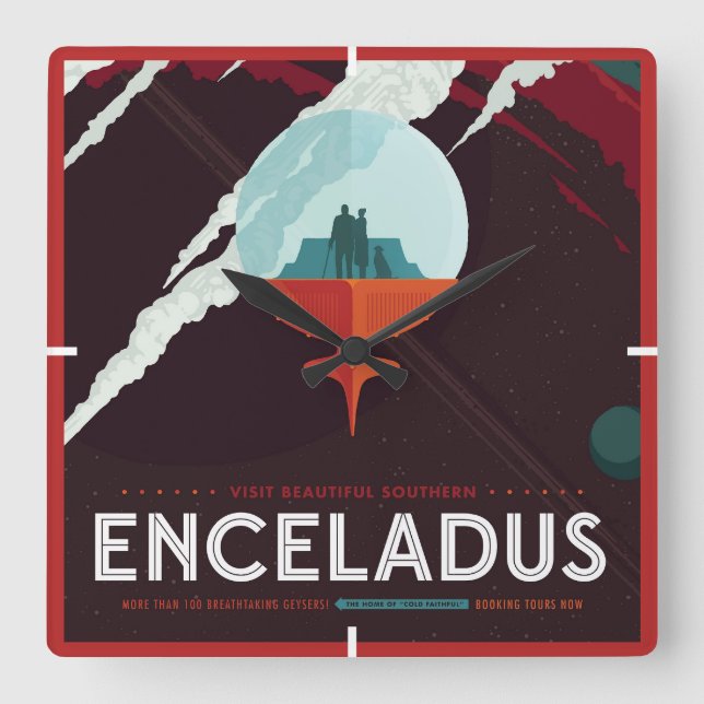 Retro Space Poster-Cassini Mission To Saturn Square Wall Clock (Front)