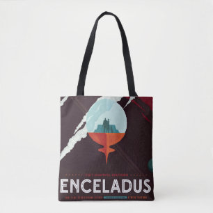 Retro Space Poster-Cassini Mission To Saturn Tote Bag