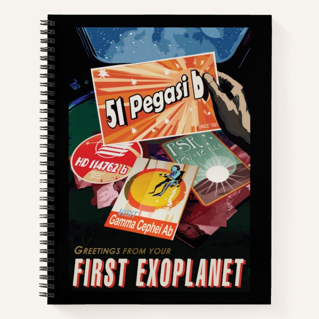 Retro Space Poster-Exoplanet Discovery 51 Pegasi B Notebook (Front)