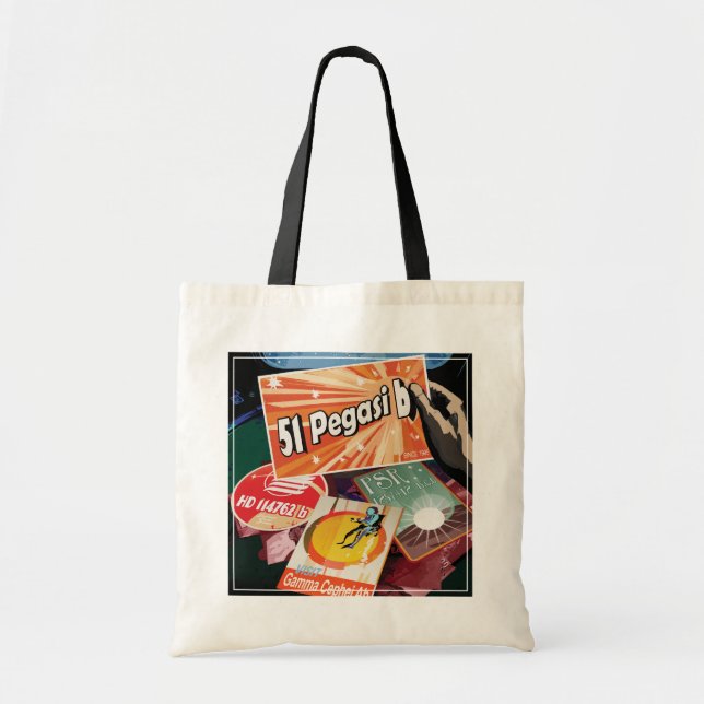 Retro Space Poster-Exoplanet Discovery 51 Pegasi B Tote Bag (Front)