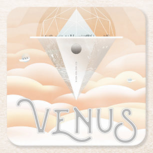 Retro Space Poster-Observatory In The Solar System Square Paper Coaster