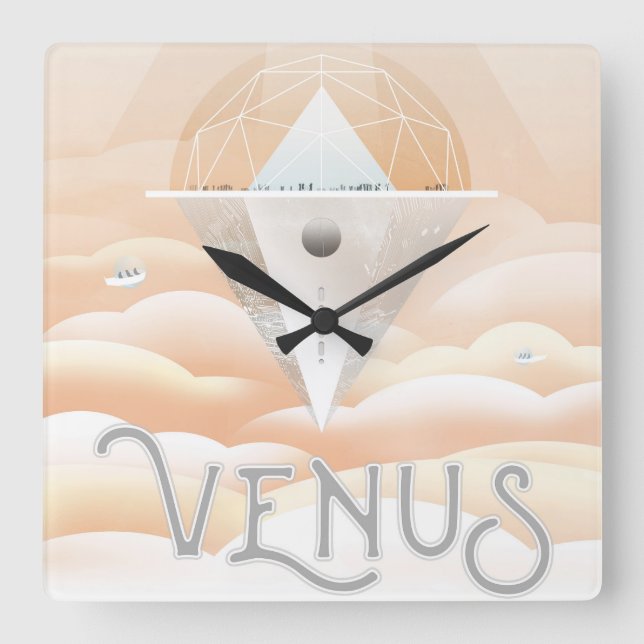 Retro Space Poster-Observatory In The Solar System Square Wall Clock (Front)