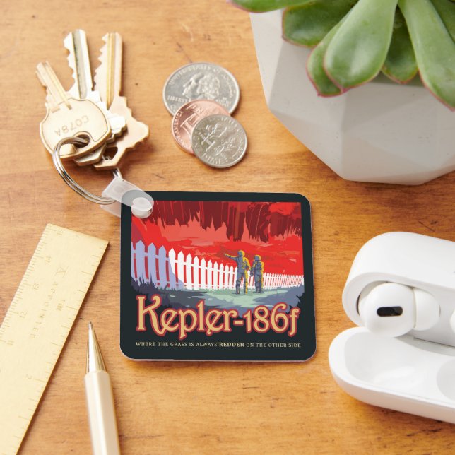 Retro Space Poster Of Kepler-186f. Key Ring (Desk)