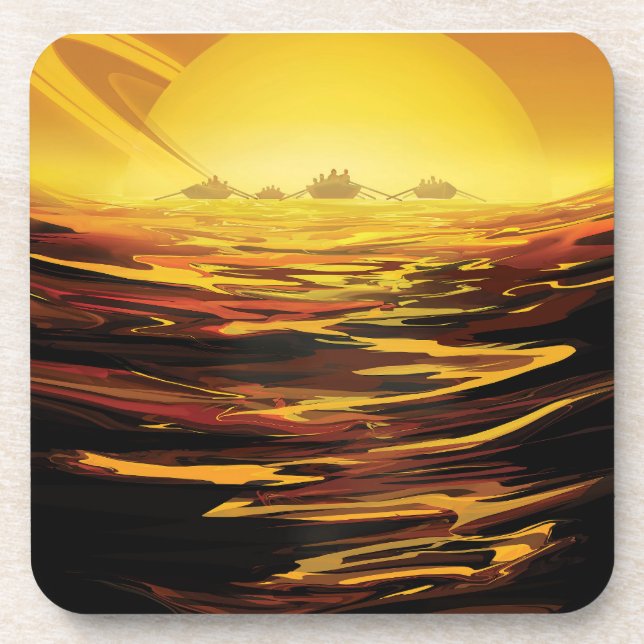 Retro Space Poster-Saturn's Largest Moon, Titan. Coaster (Front)