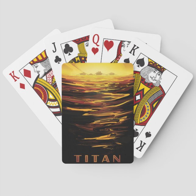 Retro Space Poster-Saturn's Largest Moon, Titan. Playing Cards (Back)