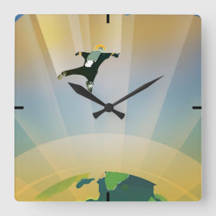 Retro Space Poster-The Gravity Of A Super Earth Square Wall Clock