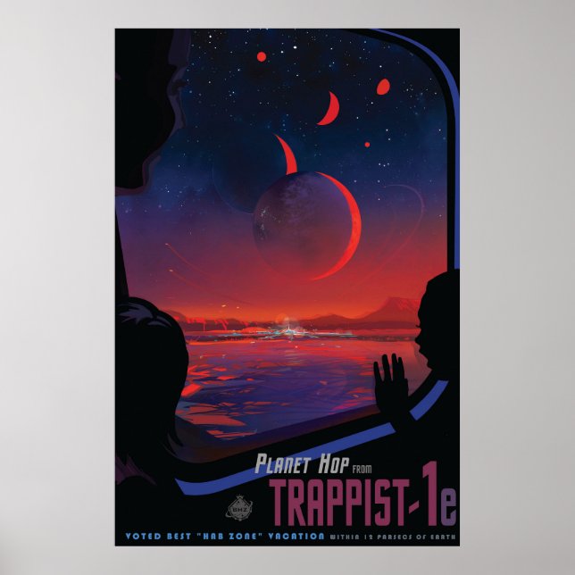 Retro Space Poster - Viewers Observe Trappist-1e. (Front)