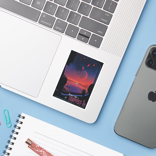 Retro Space Poster - Viewers Observe Trappist-1e. (Laptop w/ iPhone)