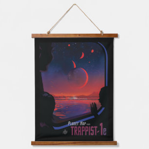 Retro Space Poster - Viewers Observe Trappist-1e. Hanging Tapestry