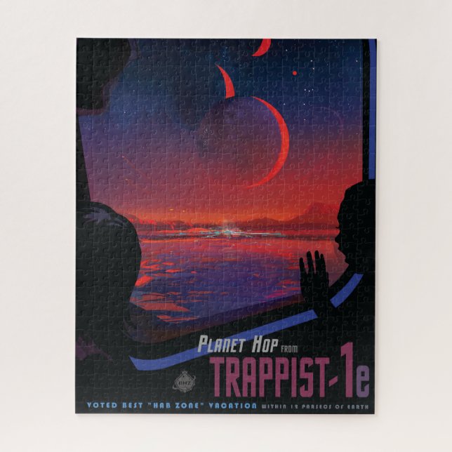 Retro Space Poster - Viewers Observe Trappist-1e. Jigsaw Puzzle (Vertical)