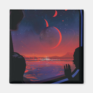 Retro Space Poster - Viewers Observe Trappist-1e. Magnet