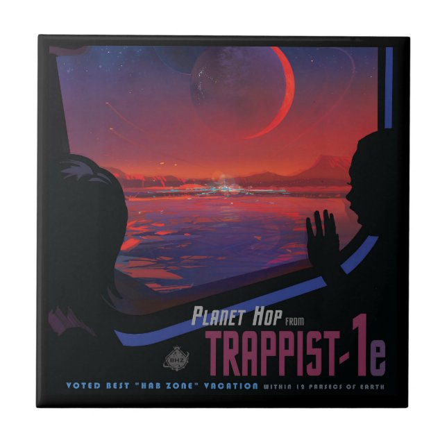 Retro Space Poster - Viewers Observe Trappist-1e. Tile (Front)