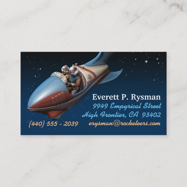 Retro Space Rocket Business Cards (Front)