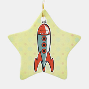 retro space rocket ceramic tree decoration
