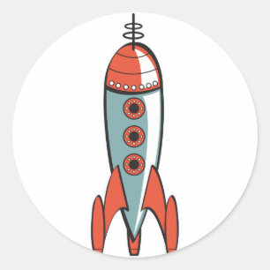 retro space rocket classic round sticker