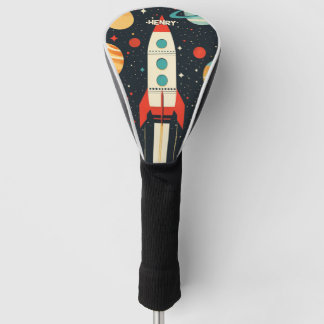 Retro Space Rocket Illustration Golf Head Cover