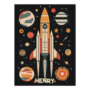 Retro Space Rocket Illustration Poster