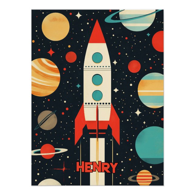 Retro Space Rocket Illustration Poster (Front)
