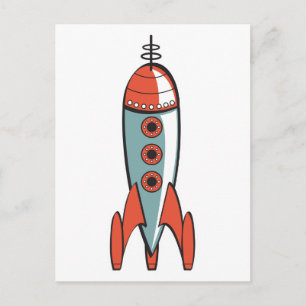 retro space rocket postcard