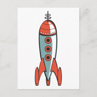 retro space rocket postcard