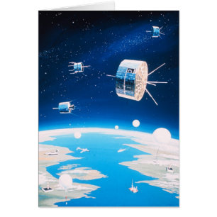 Retro space rocket satellite vintage illustration