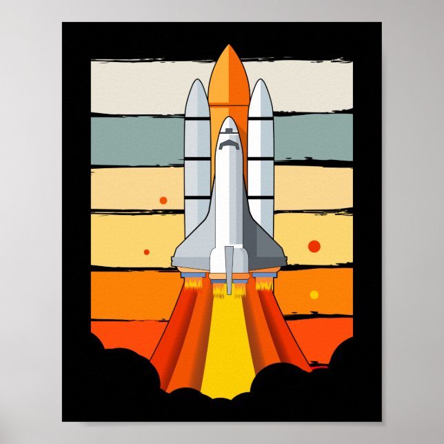 Retro Space Rocket Vintage Astronaut Spacecraft Poster (Front)
