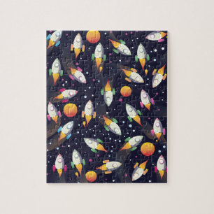 Retro Space Rockets Pattern Jigsaw Puzzle