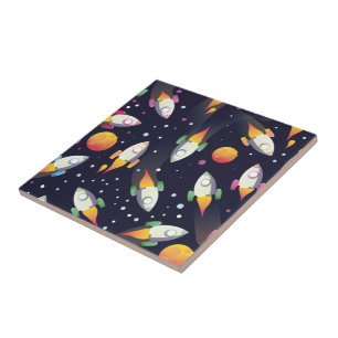 Retro Space Rockets Pattern Tile