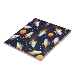 Retro Space Rockets Pattern Tile